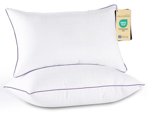 JOLLYVOGUE Bed Pillows Standard/Full Size Set of 2, Washable Supportive Bed Pillows with Oeko-Tex Certified Soft Down Alternative Fill, Luxury Hotel Quality for Side, Back, and Stomach Sleepers