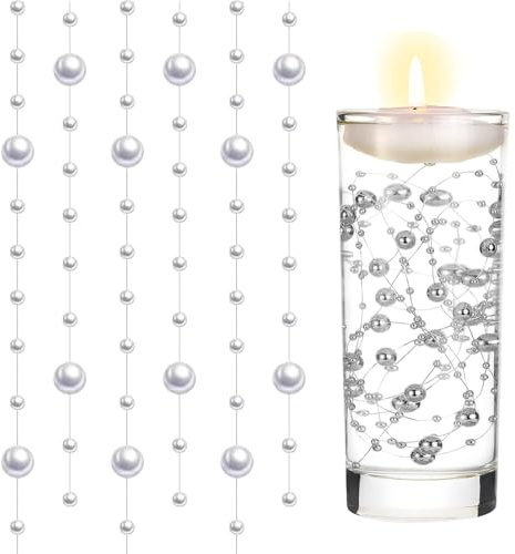5m Wasserperlen Durchsichtig für Vasenfüller Schnur Perlen,Schwebende Perlen Wasser Vase Deko Weihnachtsperle für Hydroperlen,Schwimmende Kerze Perlenkette,Tisch,Hochzeit,Party Dekor (Silber)