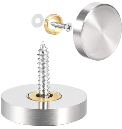 TOP-VIGOR 4Pcs Mirror Screws, 25mm Cap Nail With Washers, Decorative Cap Covers Brushed Nails for Mirrors, Furniture Fittings, Tables, Wardrobes, Glass, Silver