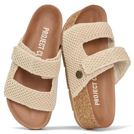 Project Cloud 100% Genuine Leather Platform Sandals Women Footwear-Beach Essentials Summer Wedges with Plush and Soft Insole-Non Slip&Lightweight Wedge Sandals For Women 2026 (Prime,NATCRO,8)