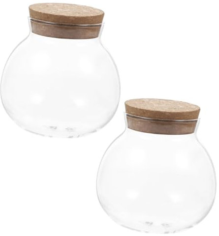 Cabilock Recipientes De Vidrio Esféricos 500ml Con Tapa De Corcho De Madera Hermética, Juego De 2, Frascos Para Cocina y Almacenamiento De Azúcar y Té