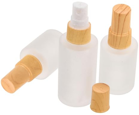 FOYTOKI 3pcs Spray Bottles Frosted Glass Travel Bottles for Essential Oil Hair Mist Bamboo Lids Assorted style
