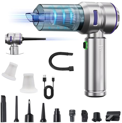 Ousmile Handstaubsauger, 4-in-1Handstaubsauger Akku, 18000Pa Auto Staubsauger Stark, 3-Gang Mini Staubsauger mit Waschbar HEPA-Filter, Nass&Trocken Handsauger für den Auto, Haus, Küche(Blau)
