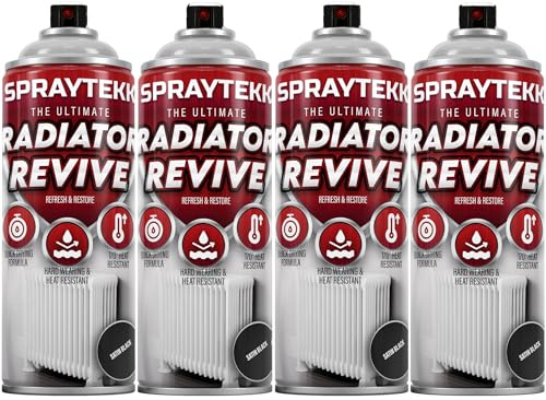 SPRAYTEKK Radiator Spray Paint | Heat Resistant up to 170°C | All-in-One Primer, Undercoat & Topcoat | Fast Drying, Anti-Rust | For Radiators, Pipes, Boilers & Hot Water Tanks (Satin Black, 4)