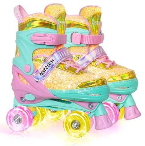 Nattork Kinder Rollschuhe, Rollschuhe Verstellbar mit 4 Größen Einstellbare, Rollschuhe für Mädchen, Jungen Anfänger, Drinnen und Draußen