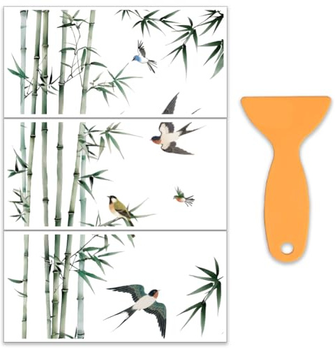 OLYCRAFT 3 st/set bambu skog gnugga på överföringar för möbler och hantverk 30 x 15 cm sväljer möbler dekaler dekor orientalisk stil överföringsklistermärken med 1 st skrapa för klippbok fönster