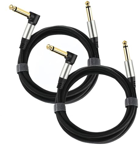 Adoerpai 2-Pack Gitarrenkabel 1/4 Zoll 6,35mm Stecker zu Stecker Klinke rechtwinklig zu gerade Nylon geflochten TS Mono Instrumentenkabel (2m)