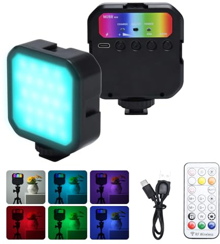 Moorstdel RGB Camera Light with 3 Cold Shoes, 360° Full-Color Photography Lighting Filming Light Video, Portable Camera Accessories for Filming, vlogging, Live Streaming 2500K-9500K