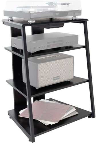 Stagecaptain HiFi Rack – svart askträutseende, stålram – 4 nivåer HiFi-hylla, 20–50 kg lastkapacitet – låda och justerbara fötter – perfekt för skivspelare, hiFi-komponenter etc.