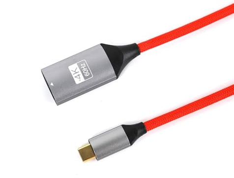 HangTon Cable adaptador USB-C a HDMI 4K60p para iPhone 15/16 Pro Max, MacBook Pro/Air, Samsung Huawei, portátil, teléfono a TV, monitor, proyector, pantalla, espejo de pantalla, trenzado rojo, 20 cm