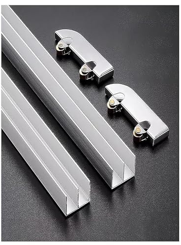 Glass Sliding Door Hardware Kit - 5mm Thick Double U-Channel Aluminum Track with Rollers for Display Cabinet, Closet, Wardrobe