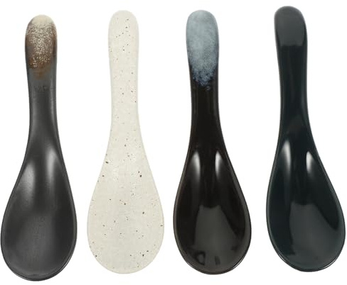 Cucchiai di Zuppa in Ceramica, 4 Pezzi, Manico Corto, Semplice