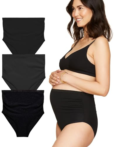 Subset Organic Cotton Maternity Above-Belly Briefs 3-Pack – Soft Underwear for Pregnancy & Postpartum Comfort, Sizes XS-3XL Carbon