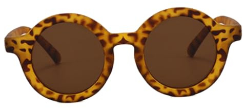 AKOOSY Barnsolglasögon Retro Små Bågar Leopardmönstrad RAM och Linser Solskyddande Utomhusglasögon för Flickor och Pojkar och Hållbara Material