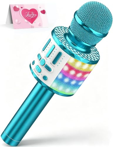 MicQutr Karaoke Mikrofon Bluetooth mit LED für Kinder Mädchen Jungen ab 4–15 Jahre, Kindermikrofon Heim KTV mit DSP Stimmeffekten, Aufnahmefunktion, Geburtstags
