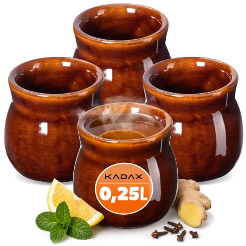 KADAX Tonbecher 250ml, 4er Set, Keramikbecher für Glühwein, Kaffee & Tee, handgefertigter Becher aus Keramik, Weihnachtsbecher, Glühweinbecher aus Ton