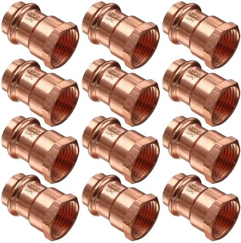 12PCS Copper Press Female Adapter,Plumbing 3/4Copper Press Fittings x 3/4 Female NPT Coppers Press Adapter Pressure Coppers Fitting,3/4Female NPT x Press LF Press Adapter Fittings