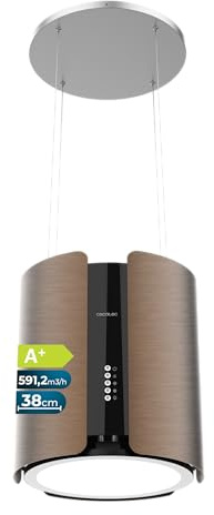 Cecotec Cappa a Isola Rotonda 38 cm Bolero Flux CRE 385500 Rame A+. Motore DC a Basso Consumo, Portata 591,2 m³/h, Comandi Elettronici, Filtro Carbone, Classe A+, Finitura Rame