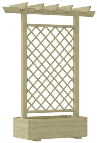 Pergola de terrasse en bois de pin avec jardinière intégrée pour balcon et treillis comme complément élégant pour balcon, terrasse ou véranda