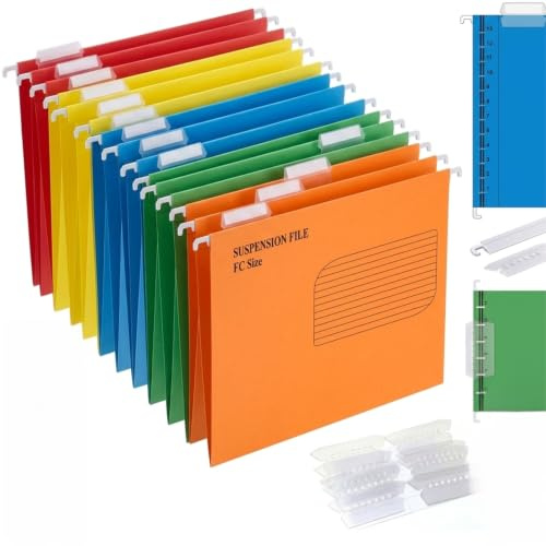 Foolscap Suspension Files 40cm Runner Heavy Duty Clear Tabs 10 Pack | Thick Card Material, Metal Hooks, Tabs & Inserts Included, 40cm Runner, FC Size
