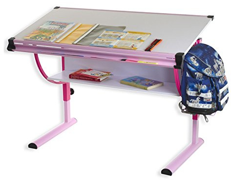 IDIMEX Kinderschreibtisch Schülerschreibtisch Carina in rosa pink, Schreibtisch höhenverstellbar und neigungsverstellbar