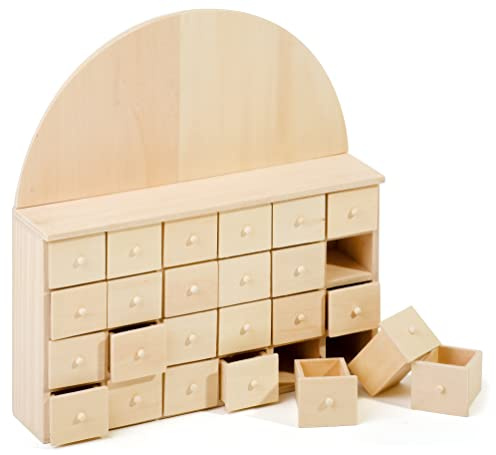 VBS Bogen Adventskalender mit 24 Schubfächer aus Holz 25,5x24x5,5cm Weihnachten dekorieren basteln schenken