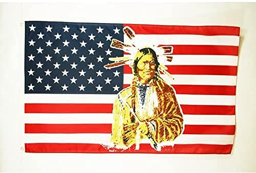 AZ FLAG Drapeau USA avec Indien 150x90 cm Polyester 100D 2 Œillets | Usage intérieur et extérieur Drapeau décoratif américain coutures doubles et bords renforcés avec œillets métalliques