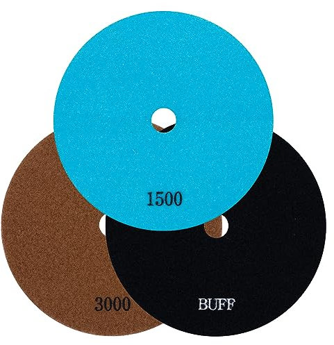 Profi Diamant-Schleifpads Spar-Set für Trockenschliff von EDW, Ø100 mm, Körnung: 1500 + 3000 + Polierer, Klettaufnahme für Naturstein, Granit, Feinsteinzeug, Fliesen, Keramik, Kunststein, Glas,Marmor