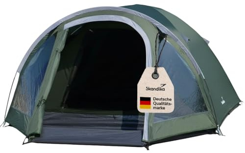 Skandika Kuppelzelt Larvik für 3-4 Personen | Camping Zelt mit Vorbau, wasserdicht 3000 mm, Dreiecksfenster, Moskitonetz, leichtes Trekkingzelt | Outdoor Iglu Zelt, Festivalzelt