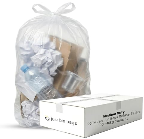 Just Bin Bags 200 x 90L Clear Refuse Sacks - 25 Micron - Medium-Duty | Durable, reliable refuse sacks for everyday waste handling.