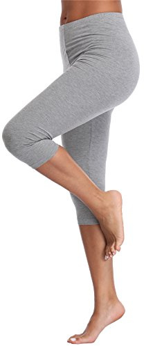 Kotii Women's Summer Lightweight Capri Leggings Plus Size Crop Leggings Stretch Tights Pants,Grey,Fits S-M