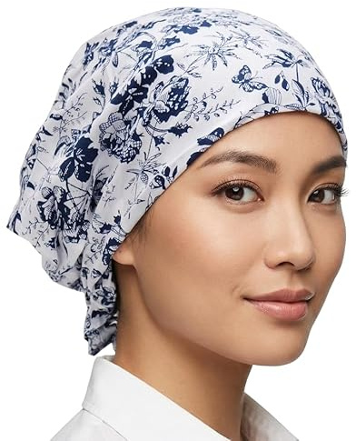 Cool4 Sommer Kopftuch Strand Bandana Meer Beanie Sonne Sonnenschutz Mütze Chemo Cap A04 (Weiß dunkelblau geblümt)