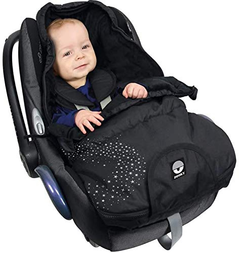 Original Dooky Footmuff Silver Stardust Small Baby Fußsack für Kinderwagen & Maxi Cosi, 0 bis 9 Monate, 70 x 40 cm, winterfest, wasserdicht & winddicht, geeignet für 3- und 5-Punkt-Gurte, schwarz