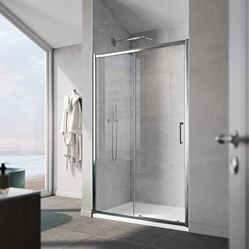 ELEGANT 1100mm Modern Sliding Shower Enclosure Cubicle 8mm Safety Easy Clean Glass Reversible Wetroom Shower Sliding Door