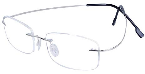 JoXiGo Lesebrille, rahmenlos, für Männer und Frauen, flexibles Metall, leichte Bügel (13 g), transparente Gläser + Hülle, silber, +1.5(50-54 años)
