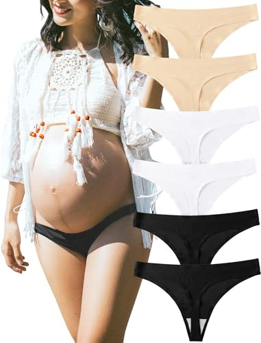 KUKU PANDA Senza Cuciture Perizoma da Donna in Nylon Mutandine Premaman Sexy Mutande Pacco da 6 (Nero/Bianco/Beige, Medium)