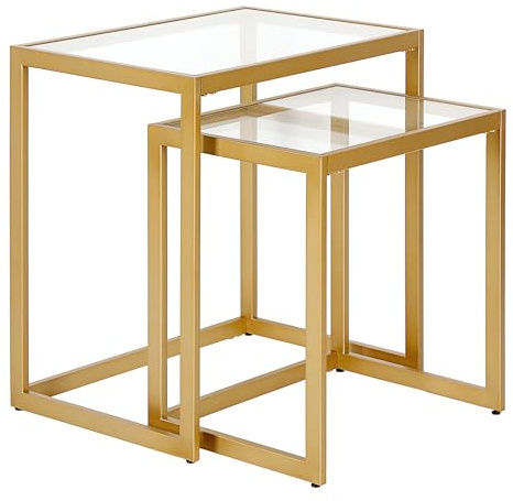 Henn&Hart Rectangular Nested Side Table in Brass, Table for Living Room, Bedroom