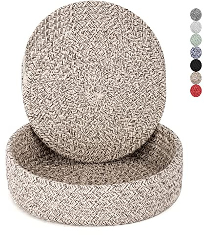 Trivets for Hot Dishes, Pots and Pans, Hot Pads with Storage Basket, Pot Holders for Kitchen, Heat Resistant Mat Protect Counter Home Essentials, Farmhouse Decor (Brown 4 PCS)