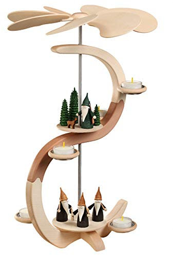 Seiffener Volkskunst Weihnachtspyramide Bogenpyramide, 2-stöckig, 46 cm hoch, Natur, original Erzgebirge SV 16301