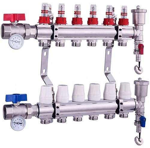 Nordic Tec Heizkreisverteiler mit Kugelhähne Flussmesser Topmeter Thermometer 6 Heizkreise (6 Heizkreise)