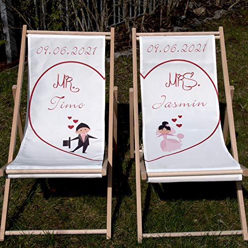 Krause & Sohn Personalisierte Partner Liegestuhl Mr. & Mrs. mit Wunschname Datum Hochzeitsgeschenk, 2 Stück