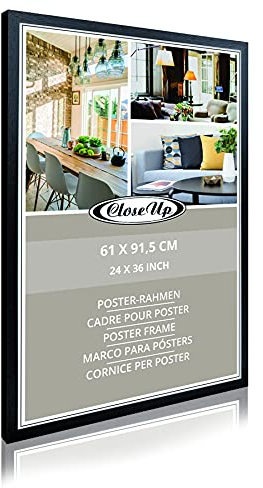 Close Up Premium Massivholz Posterrahmen 61 x 91,5 cm, schwarz, Holz Bilderrahmen mit bruchsicherer Polystyrol-Scheibe für Maxiposter und Plakate - Profilbreite: 20 mm