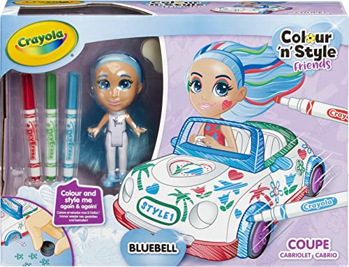 CRAYOLA Colour 'n' Style Friends: Bluebell - Coupé-Spielset, Malen und stylen Sie Ihre eigene Puppe, immer wieder! (inkl. magischen, trocken abwischbaren Stiften), ideal für Kinder ab 3 Jahren