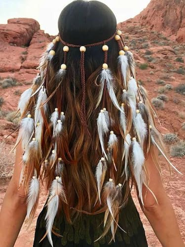 Zoestar Boho Feather Headband Indian Headpiece Hippie Headdress for Women