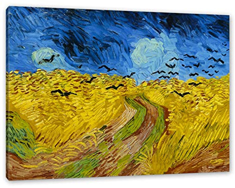 Pixxprint Vincent Van Gogh - Weizenfeld mit Krähen, Weiß, Größe: 120x80cm, Leinwandbild, fertig gespannt, Wandbild, Dekoration, Kunstdruck, kein Poster