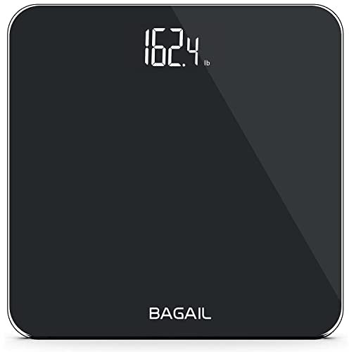 BAGAIL Personenwaage, digitale Waage mit hochpräzisen Sensoren und gehärtetem Glas, ultraschlank, Step-on-Technologie, durchscheinendes Display
