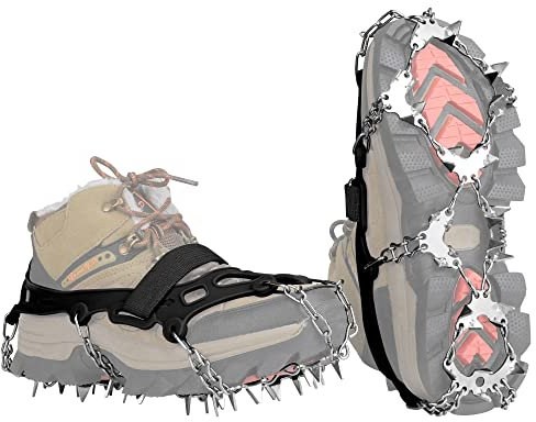 BLUEVER Ice Klampen Steigeisen, Steigeisen für Bergschuhe,32 Edelstahl Spikes Schuhkrallen, Great für Wandern Trekking Klettern Bergsteigen Angeln Herren Damen Winter Außenaktivität