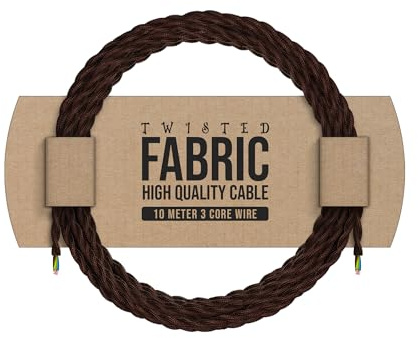 10 Meter Vintage 3 Core Dark Brown Colour Twisted Electric Cable Fabric Covered Wire Italian Braided 0.75 mm Electrical Cable Flexible Wire for Lighting Other Appliances