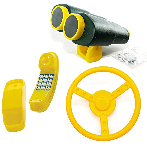 GK Zubehör-Set z.B. für Spielturm mit gelbem Telefon, grünem Fernglas XL und Steuer-/ Lenkrad in der Farbe (gelb)
