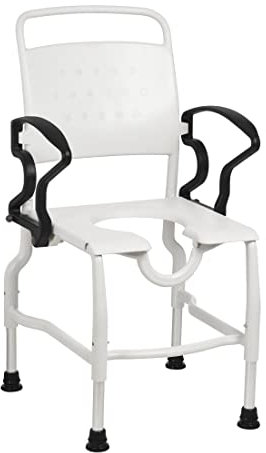 FabaCare Duschstuhl für Senioren Zwickau, Made in Germany, Duschstuhl mit Armlehnen, abschwenkbar, ergonomische Rückenlehne, Hygieneausschnitt, Badestuhl bis 130 kg, Grau-Schwarz